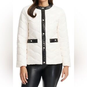 Kate Spade New York Ivory Quilted Pearl Snap Contrast Trim Jacket M